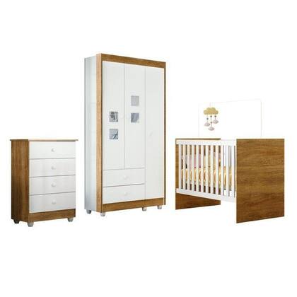 Imagem de Quarto de Bebê Completo 100% MDF com Guarda Roupa 3 Portas, Cômoda e Berço Life Espresso Móveis