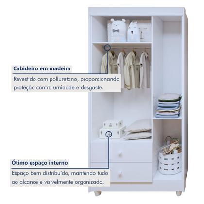 Imagem de Quarto de Bebê Completo 100% MDF com Guarda Roupa 3 Portas, Cômoda e Berço Mini Cama Life Espresso Móveis Branco