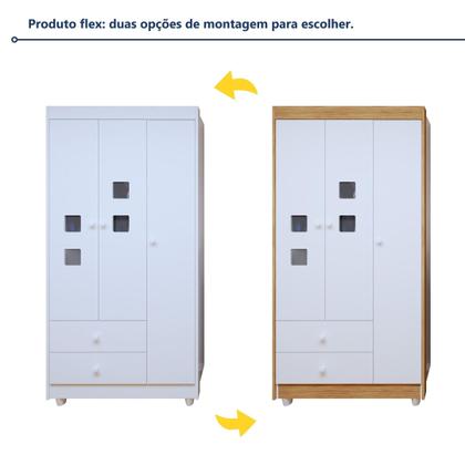 Imagem de Quarto de Bebê Completo 100% MDF com Guarda Roupa 3 Portas, Cômoda e Berço Mini Cama Life Espresso Móveis Branco