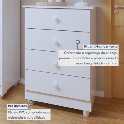 Imagem de Quarto de Bebê Completo 100% MDF com Guarda Roupa 3 Portas, Cômoda e Berço Mini Cama Life Espresso Móveis Branco