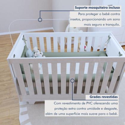 Imagem de Quarto de Bebê Completo 100% MDF com Guarda Roupa 3 Portas, Cômoda e Berço Mini Cama Life Espresso Móveis Branco