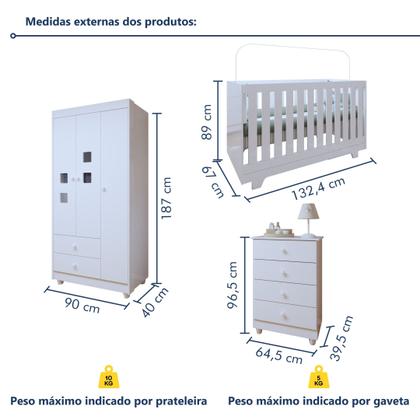 Imagem de Quarto de Bebê Completo 100% MDF com Guarda Roupa 3 Portas, Cômoda e Berço Mini Cama Life Espresso Móveis