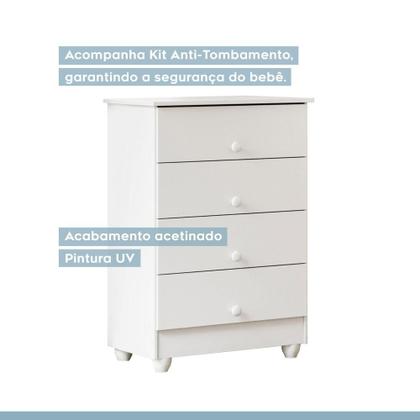 Imagem de Quarto de Bebê Completo 100% MDF com Guarda Roupa 3 Portas, Cômoda e Berço Mini Cama Life Tigus Baby Branco