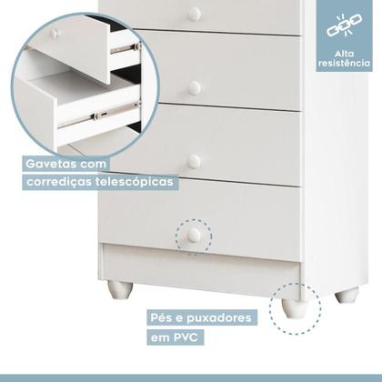 Imagem de Quarto de Bebê Completo 100% MDF com Guarda Roupa 3 Portas, Cômoda e Berço Mini Cama Life Tigus Baby Branco