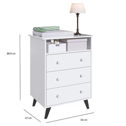 Imagem de Quarto de Bebe Completo 3 Peças 1 Cômoda 1 Roupeiro 1 Berço Pipoca Móveis Percasa Branco