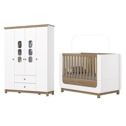Imagem de Quarto de Bebê Completo Aconchego 4 Portas 2 Gavetas com Vidro Branco/Jequitibá - Henn