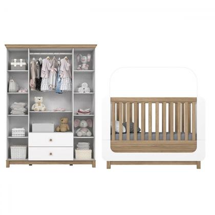 Imagem de Quarto de Bebê Completo Aconchego 4 Portas 2 Gavetas com Vidro Branco/Jequitibá - Henn