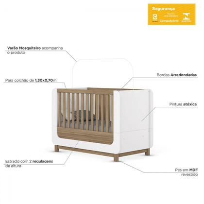 Imagem de Quarto de Bebê Completo Aconchego 5 Portas 6 Gavetas com Vidro Branco/Jequitibá - Henn