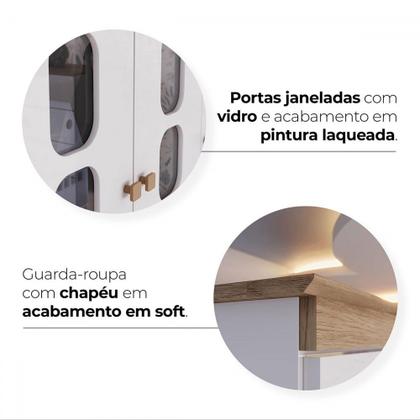 Imagem de Quarto de Bebê Completo Aconchego 5 Portas 6 Gavetas com Vidro Branco/Jequitibá - Henn