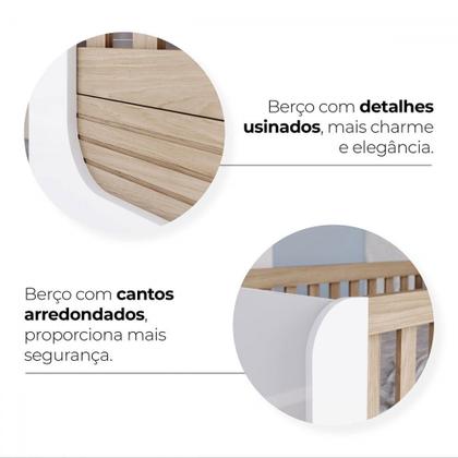 Imagem de Quarto de Bebê Completo Aconchego 5 Portas 6 Gavetas com Vidro Branco/Jequitibá - Henn
