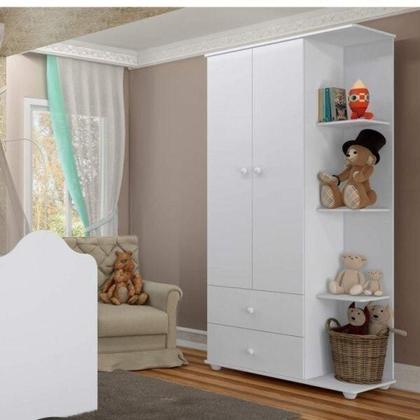 Imagem de Quarto de Bebe Completo Algodão Doce com Guarda Roupa 2 Portas, Cômoda e Berço Espresso Móveis Branco