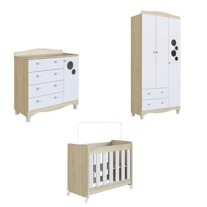 Imagem de Quarto de Bebê Completo Aquarela 4 em 1 com Colchão Carvalho Araguaia/Branco - Pnr Móveis