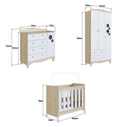 Imagem de Quarto de Bebê Completo Aquarela 4 em 1 com Colchão Carvalho Araguaia/Branco - Pnr Móveis