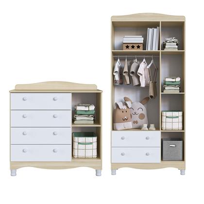 Imagem de Quarto de Bebê Completo Aquarela 4 em 1 com Colchão Carvalho Araguaia/Branco - Pnr Móveis