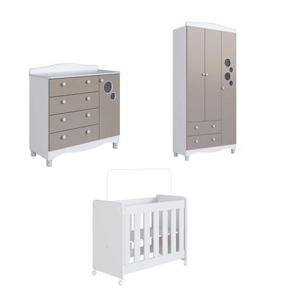 Imagem de Quarto de Bebê Completo Aquarela 4 em 1 com Colchão Cinnamon/Branco - Pnr Móveis