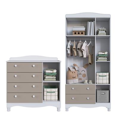 Imagem de Quarto de Bebê Completo Aquarela 4 em 1 com Colchão Cinnamon/Branco - Pnr Móveis