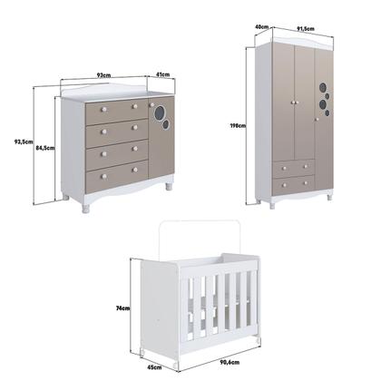 Imagem de Quarto de Bebê Completo Aquarela 4 em 1 com Colchão Cinnamon/Branco - Pnr Móveis