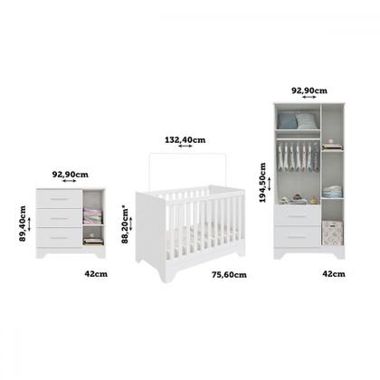 Imagem de Quarto de Bebê Completo Ariel 100% Mdf 4 Portas 5 Gavetas Branco Brilho - Pnr Móveis