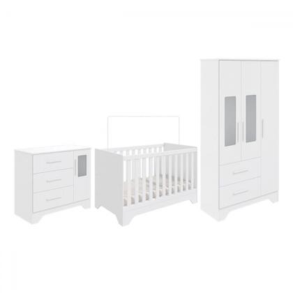 Imagem de Quarto de Bebê Completo Ariel 100% Mdf 4 Portas 5 Gavetas Branco Brilho - Pnr Móveis