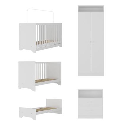 Imagem de Quarto de Bebê Completo Bala de Menta com Colchão Incluso Berço Encanto GuardaRoupa 2 Portas e Cômoda 2 Gavetas Multimóveis Branco