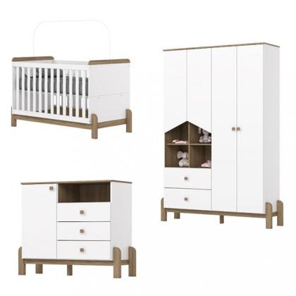 Imagem de Quarto de Bebê Completo Berço 2 em 1 Guarda Roupa 4 portas e Cômoda Ternura Henn