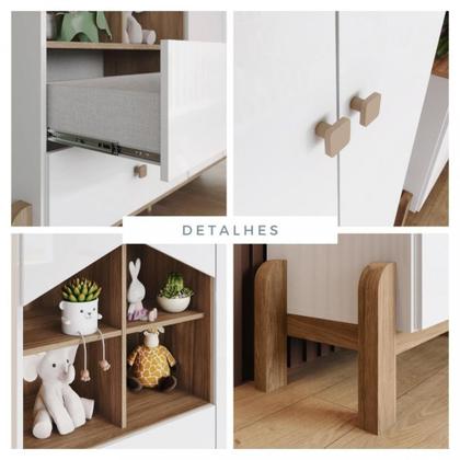 Imagem de Quarto de Bebê Completo Berço 2 em 1 Guarda Roupa 4 portas e Cômoda Ternura Henn