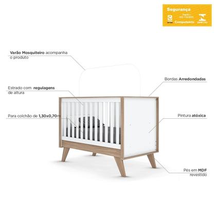 Imagem de Quarto de Bebê Completo Berço 3 em 1 com Guarda Roupa 4 Portas e Cômoda Retrô Theo Espresso Móveis