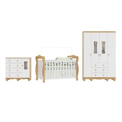 Imagem de Quarto de Bebê Completo Berço 3 em 1, Cômoda, Guarda Roupa MDF Aurora Espresso Móveis Branco/Amêndoa