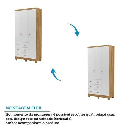 Imagem de Quarto de Bebê Completo Berço 3 em 1, Guarda-roupa 3 Portas e Cômoda 100% MDF Nina Espresso Móveis