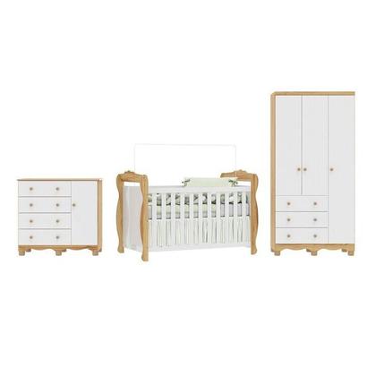 Imagem de Quarto de Bebê Completo Berço 3 em 1, Guarda-roupa 3 Portas e Cômoda 100% MDF Nina Espresso Móveis