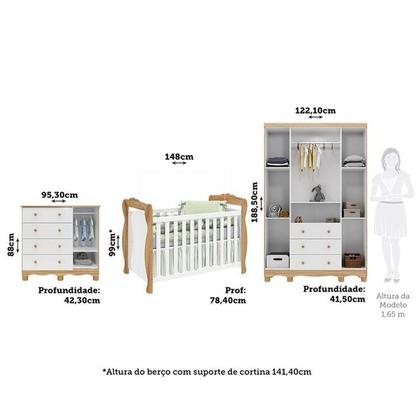 Imagem de Quarto de Bebê Completo Berço 3 em 1, Guarda-roupa 4 Portas e Cômoda 100% MDF Aurora Espresso Móveis