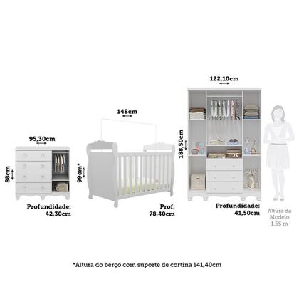 Imagem de Quarto de Bebê Completo Berço 3 em 1, Guarda-roupa 4 Portas e Cômoda 100% MDF Nina Espresso Móveis