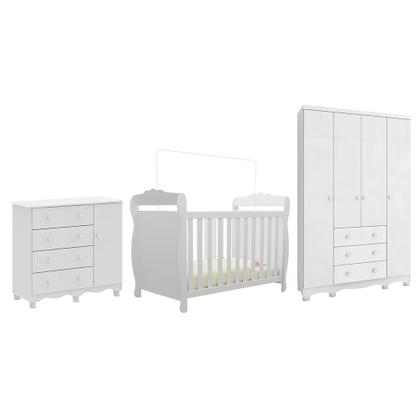 Imagem de Quarto de Bebê Completo Berço 3 em 1, Guarda-roupa 4 Portas e Cômoda 100% MDF Nina Espresso Móveis