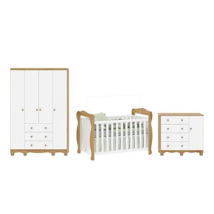 Imagem de Quarto de Bebê Completo Berço 3 em 1, Guarda-roupa 4 Portas e Cômoda 100% MDF Nina Espresso Móveis