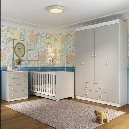 Imagem de Quarto De Bebê Completo Berço Americano 3 Em 1 Colchão Encanto Multimóveis MP4601 Branco-off White