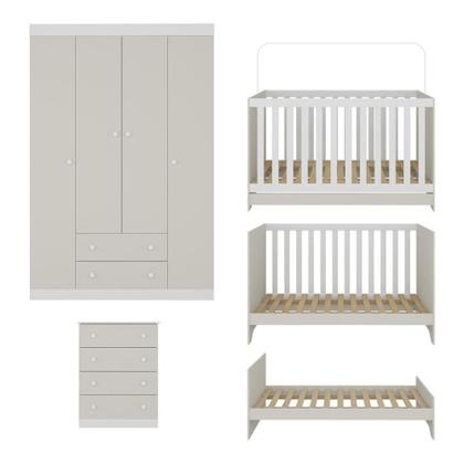 Imagem de Quarto De Bebê Completo Berço Americano 3 Em 1 Colchão Encanto Multimóveis MP4601 Branco-off White
