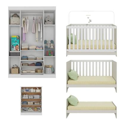 Imagem de Quarto De Bebê Completo Berço Americano 3 Em 1 Colchão Encanto Multimóveis MP4601 Branco-off White