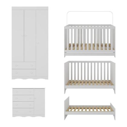 Imagem de Quarto De Bebê Completo Berço Americano 3 Em 1 Colchão Realeza Multimóveis MP4607 Branco