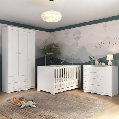 Imagem de Quarto De Bebê Completo Berço Americano 3 Em 1 Colchão Realeza Multimóveis MP4607 Branco