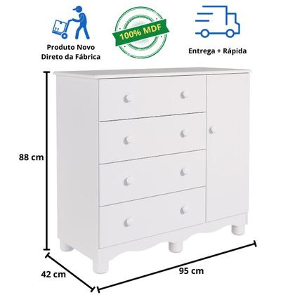 Imagem de Quarto de Bebê Completo Berço Americano Ben 3 em 1 Cômoda 1 Porta 4 Gavetas MDF Junior Faura