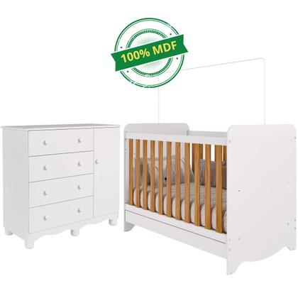 Imagem de Quarto de Bebê Completo Berço Americano Ben 3 em 1 Cômoda 1 Porta 4 Gavetas MDF Junior Faura