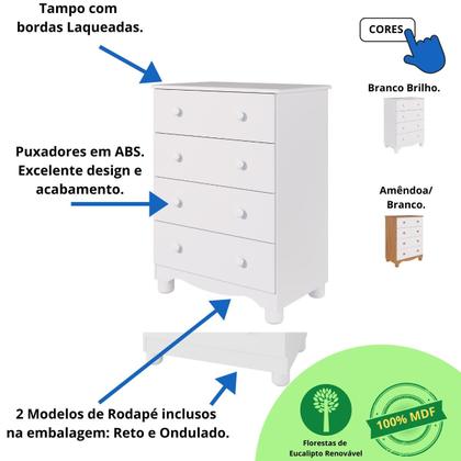 Imagem de Quarto de Bebê Completo Berço Americano Ben 3 Em 1 Cômoda Júnior Simples 4 Gavetas Guarda Roupa Júnior 2 Portas 3 Gavetas Branco Carvalho 100% MDF Móv