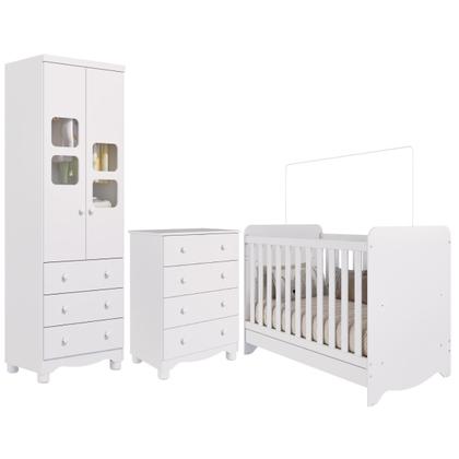 Imagem de Quarto de Bebê Completo Berço Americano Ben 3 Em 1 Cômoda Júnior Simples 4 Gavetas Guarda Roupa Uli 2 Portas 3 Gavetas MDF Faura