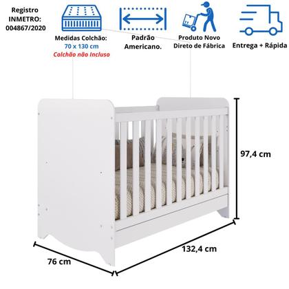 Imagem de Quarto de Bebê Completo Berço Americano Ben 3 Em 1 Cômoda Júnior Simples 4 Gavetas Guarda Roupa Uli 2 Portas 3 Gavetas MDF Faura