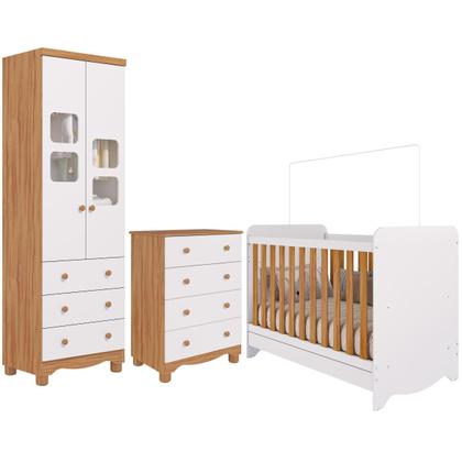 Imagem de Quarto de Bebê Completo Berço Americano Ben 3 Em 1 Cômoda Júnior Simples 4 Gavetas Guarda Roupa Uli 2 Portas 3 Gavetas MDF Faura