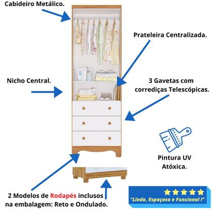 Imagem de Quarto de Bebê Completo Berço Americano Ben 3 Em 1 Cômoda Júnior Simples 4 Gavetas Guarda Roupa Uli 2 Portas 3 Gavetas MDF Faura