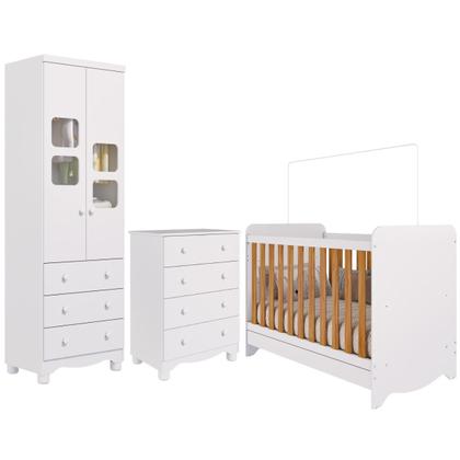 Imagem de Quarto de Bebê Completo Berço Americano Ben 3 Em 1 Cômoda Júnior Simples 4 Gavetas Guarda Roupa Uli 2 Portas 3 Gavetas MDF Faura