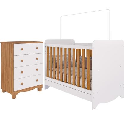 Imagem de Quarto de Bebê Completo Berço Americano Ben 3 Em 1 Cômoda Júnior Simples 4 Gavetas MDF Faura