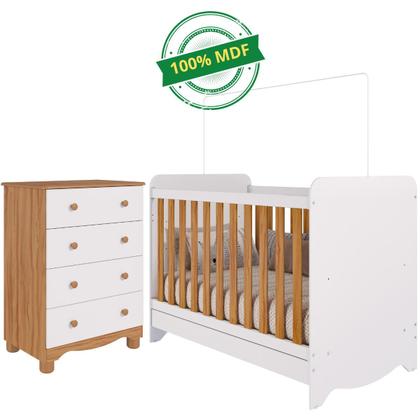 Imagem de Quarto de Bebê Completo Berço Americano Ben 3 Em 1 Cômoda Júnior Simples 4 Gavetas MDF Faura