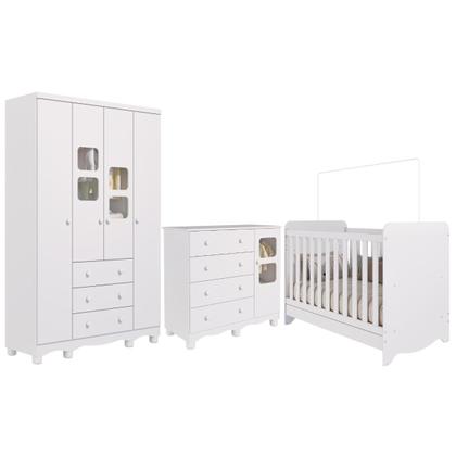 Imagem de Quarto de Bebê Completo Berço Americano Ben 3 Em 1 Guarda Roupa 4 Portas 3 Gavetas e Cômoda Uli 4 Gavetas 1 Porta MDF